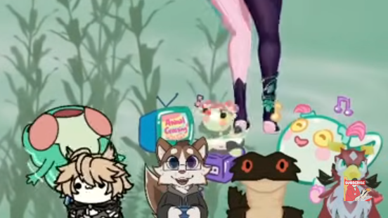 a picture of FroggyLoch with a few of her friend's fugis in teh foreground